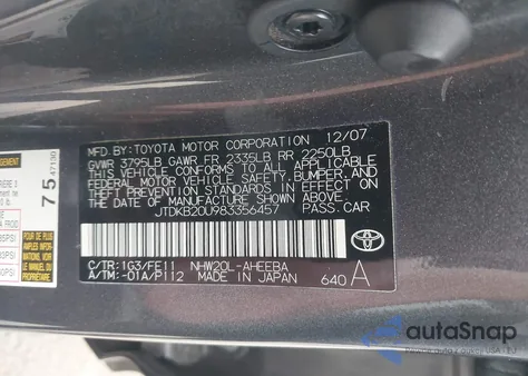 2008 Toyota Prius from USA, damaged, VIN JTDKB20U983356457